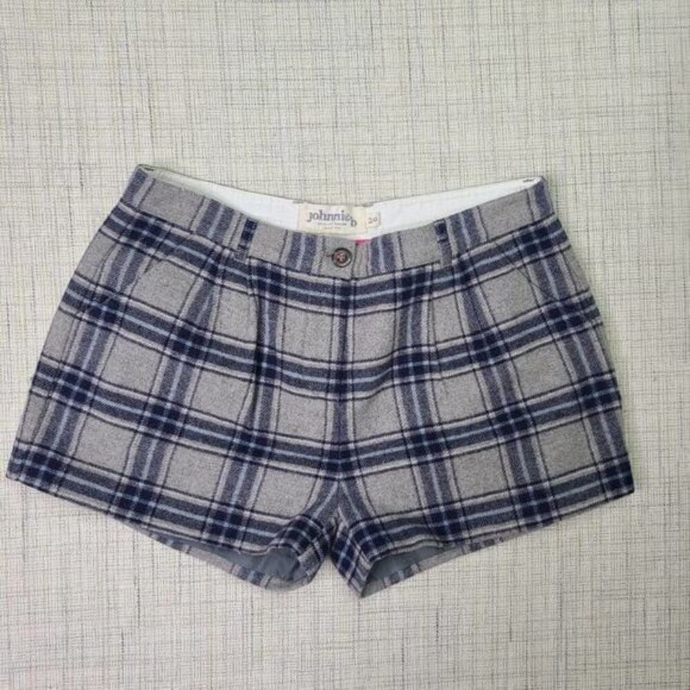 5/$25 Boden Johnnie B Blue Gray Plaid Wool Shorts Womens Size 30 Mid Rise